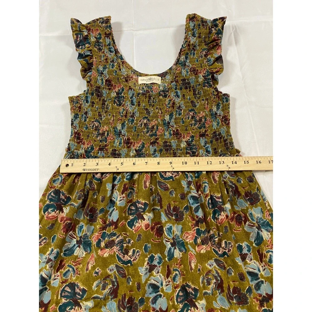 Natural Life Women Olive Green Floral Smocked Tiered Ruffle Maxi Dress Small - Picture 6 of 9